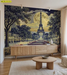 การใช้วอลเปเปอร์ภาพวิวยามค่ำคืนตกแต่งห้องนั่งเล่นสไตล์โมเดิร์น เป็นจุดนำสายตาที่ช่วยกำหนดบรรยากาศและโทนสีของห้อง