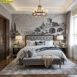 แต่งห้องหรูหราด้วย วอลเปเปอร์ห้องนอนยุโรปวินเทจ โทนสีครีม-ทองสร้างบรรยากาศอบอุ่นและโรแมนติก