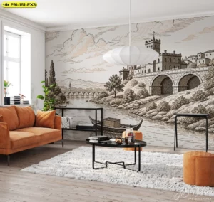 วอลเปเปอร์ห้องรับแขกยุโรปคลาสสิก โทนน้ำตาลอ่อนผสมน้ำตาลเข้มเหมาะแต่งห้องนั่งเล่นลอฟต์มินิมอลชูเสน่ห์คลาสสิกเก่าแก่