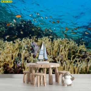 ภาพแนวปะการังและฝูงปลา สำหรับเพลย์รูม/ห้องกิจกรรมเด็ก จัดองค์ประกอบเพื่อการสังเกตและเรียนรู้