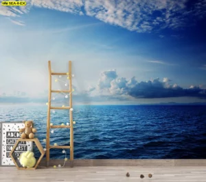 วอลเปเปอร์ห้องเด็กลายทะเล ภาพวิวทะเล หมาะห้องให้นมและมุมพักเด็ก เลือกหมึกน้ำและกระดาษ non‑woven