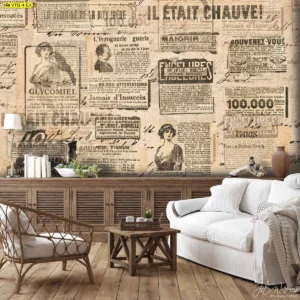 วอลเปเปอร์ศิลปะเรโทร ตกแต่งห้องรับแขกแนวยุโรปคลาสสิก สะท้อนวัฒนธรรมการอ่านและสื่อสารมวลชนยุคต้น สำหรับนักสะสมสิ่งพิมพ์โบราณ