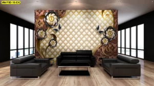 วอลเปเปอร์สามมิติบุหนังหรู ลายศิลป์โทนน้ำตาลทอง ออกแบบเพื่อโซนรับรององค์กร เพิ่มความโดดเด่นฟีลการต้อนรับอันทรงเกียรติให้สำนักงานสมัยใหม่