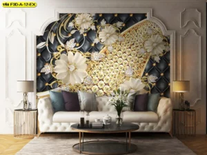 วอลเปเปอร์สามมิติบุหนังหรู แต่งคริสตัลทอง สำหรับห้องผู้บริหารระดับสูงหรือโถงรับแขก VIP สร้างความมั่นใจให้องค์กรด้วยดีไซน์ศิลปะแตกต่าง