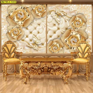 วอลเปเปอร์ศิลปะบุหนัง 3D โทนทองครีมอลังการ เหมาะกับห้องประชุมหรือห้องรับรองพิเศษองค์กร สะท้อนรสนิยมในการตกแต่งระดับสูงตอบโจทย์ห้องธุรกิจโดยเฉพาะ