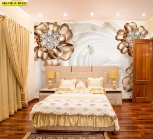 วอลเปเปอร์ภาพดอกไม้เพชรสีทองขาว สไตล์คลาสสิก เหมาะกับห้องนอน โรงแรม หรือโครงการที่ต้องการความหรูหรา