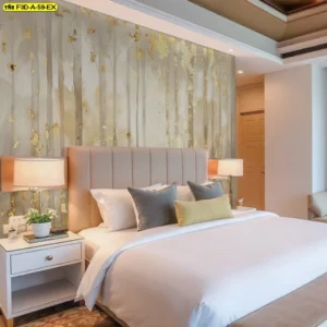 วอลเปเปอร์ลายป่าสีทอง ผลงานศิลปะแนวธรรมชาติสไตล์หรูตกแต่งหัวเตียงห้องนอน เพิ่มบรรยากาศสงบ อบอุ่น ดูพิเศษเหมาะสำหรับบ้านหรือคอนโดใหม่