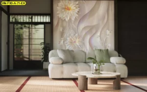 วอลเปเปอร์ศิลปะดอกไม้ญี่ปุ่น เหมาะสำหรับแต่งห้องรับแขกโรงแรมหรือโฮสเทล เติมบรรยากาศสะอาดตาและความงามศิลป์ร่วมสมัย โทนญี่ปุ่นอบอุ่นช่วยเสริมภาพลักษณ์ธุรกิจเหนือคู่แข่ง