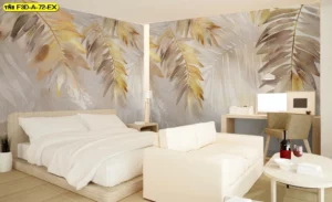 วอลเปเปอร์โทนสีทองสไตล์หรู ลายใบไม้สำหรับห้องนอนหรือห้องทำงาน สร้างความรู้สึกผ่อนคลาย ดูอบอุ่น เพิ่มเอกลักษณ์งานดีไซน์คอนโดหรือบ้านใหม่อย่างลงตัว