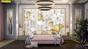 วอลเปเปอร์ศิลปะ 3D ดอกไม้ ลายโมเดิร์นเน้นความโดดเด่นสำหรับใช้ตกแต่งห้องนอนในองค์กรและบ้านคนวัยทำงาน