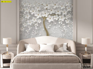 ภาพวอลเปเปอร์ดอกไม้ 3D งานศิลปะผสาน Luxury และความร่วมสมัย เน้นตกแต่งห้องนอนโรงแรมหรือคอนโด
