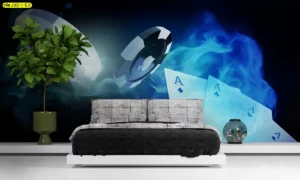 รูปติดผนังชิปโป๊กเกอร์ 3D ไพ่เอซสีน้ำเงินควันลึกลับตกแต่งห้องนอนห้องเกมส์สไตล์คาสิโนโมเดิร์นแฟนตาซี