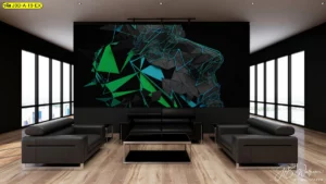 วอลเปเปอร์แต่งห้องสมัยใหม่ ภาพศิลปะเสือโคร่ง Low Poly 3D สีเขียวฟ้าดำตกแต่งห้องประชุมออฟฟิศธุรกิจสร้างภาพลักษณ์มืออาชีพ