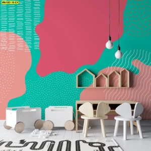 ภาพศิลปะโทนฟ้า–ชมพู–เหลือง พร้อมเส้นและจุด ใช้สื่อสารเอกลักษณ์ห้องเรียนและเพิ่มพลังบวกในกิจกรรม.