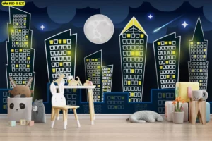 วอลเปเปอร์กราฟิกเมืองกลางคืนดวงจันทร์และดาวตก สำหรับฉากหลังมุมกิจกรรมเด็กในบ้าน​