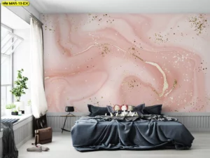 วอลเปเปอร์หินอ่อนศิลปะโทนชมพูทองสำหรับแต่งผนังห้องนอนสไตล์โมเดิร์น รายละเอียดสวยและไร้รอยต่อ