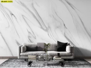 ภาพพิมพ์ลายหินอ่อนขาวล้วนเส้นโค้งอิสระตกแต่งมุมพักผ่อนหรือห้องอ่านหนังสือ สงบ สว่าง