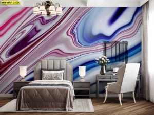 วอลเปเปอร์ศิลปะหินอ่อน โทนชมพูน้ำเงิน สำหรับตกแต่งผนังห้องนอนสไตล์โมเดิร์นหรูหรา พร้อมลายเส้นซิกแซกโดดเด่น