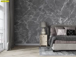 วอลเปเปอร์หินอ่อนสีเทาอ่อน เพิ่มเสน่ห์ห้องพักโรงแรมบูทีคให้น่าพักผ่อนและดูสงบสบายด้วยลายหินธรรมชาติ