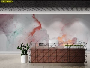 วอลเปเปอร์ศิลปะลายหินอ่อนสีน้ำอ่อนผสมแดง ออกแบบแนวอาร์ตโมเดิร์นสำหรับติดผนังเคาน์เตอร์สำนักงานหรือห้องโถง สีสันหวานละมุนสบายตา เสริมบรรยากาศพื้นที่ธุรกิจให้ดูดีทันสมัยและน่าประทับใจเหมาะกับงานตกแต่งที่ต้องการความอ่อนโยน