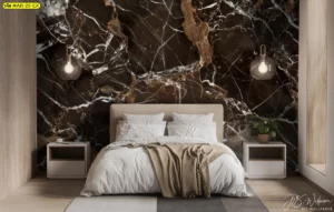 วอลเปเปอร์ลายหินอ่อน สีดำทอง ติดผนังห้องนอนธุรกิจอสังหาริมทรัพย์ เพิ่มความหรูดูพรีเมียม​