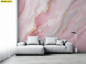 ผนังลายหินอ่อนศิลปะชมพูสไตล์โมเดิร์นสำหรับห้องรับแขก ให้ความรู้สึกกว้างและโปร่งสบาย