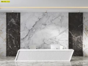 ภาพวอลเปเปอร์หินอ่อนขาวโทนเข้ม สำหรับตกแต่งโถงสำนักงานหรือโถงบ้าน สะท้อนความหรูหรา