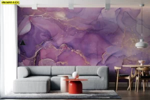 วอลเปเปอร์หินอ่อนศิลปะม่วงแต้มทอง เหมาะกับห้องนั่งเล่นที่ต้องการความสร้างสรรค์