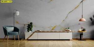 วอลเปเปอร์หินอ่อนขาวทอง สไตล์โมเดิร์นเท่โปร่งสำหรับตกแต่งห้องทำงาน ใช้ลายหินอ่อนขาวเหลืองทองทรงสุขุม แมตช์กับเฟอร์นิเจอร์โทนเข้ม