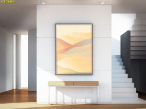 ภาพติดผนังห้องวัยรุ่น ลายเส้นคลื่นนุ่มนวลสไตล์มินิมอลโทนสีส้มพาสเทล รูปติดผนังห้องโถงและทางเดิน