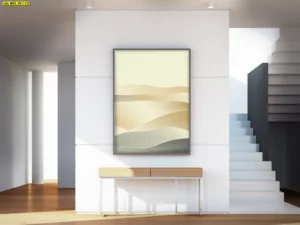 ภาพศิลปะลายเส้นคลื่นนุ่มนวลสไตล์มินิมอลโทนสีเหลืองทองครีม วอลเปเปอร์แต่งห้องวัยรุ่น ติดผนังห้องโถงและทางเดิน