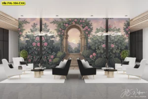 วอลเปเปอร์วิวสวนกุหลาบสไตล์ยุโรป ช่วยสร้างบรรยากาศห้องรับรองหรูหรา บ่งบอกภาพลักษณ์องค์กรอย่างมืออาชีพในทุกดีเทล ด้วยสีกุหลาบพาสเทล