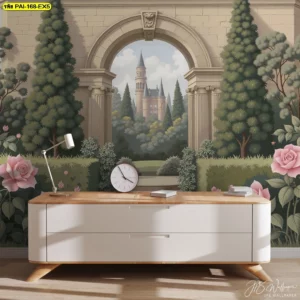 ภาพศิลปะบ้านสวนยุโรปคลาสสิกโทนเขียวและชมพู เหมาะกับพื่นที่ทำงานหรือมุมแต่งบ้านให้ดูลุ่มลึก เติมเต็มความสง่างามผสานธรรมชาติ