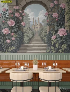 วอลเปเปอร์ภาพวิวซุ้มประตูวินเทจ ที่ให้ความรู้สึกโรแมนติกและสงบแต่งร้านอาหารยุโรปพร้อมห้องจัดเลี้ยง