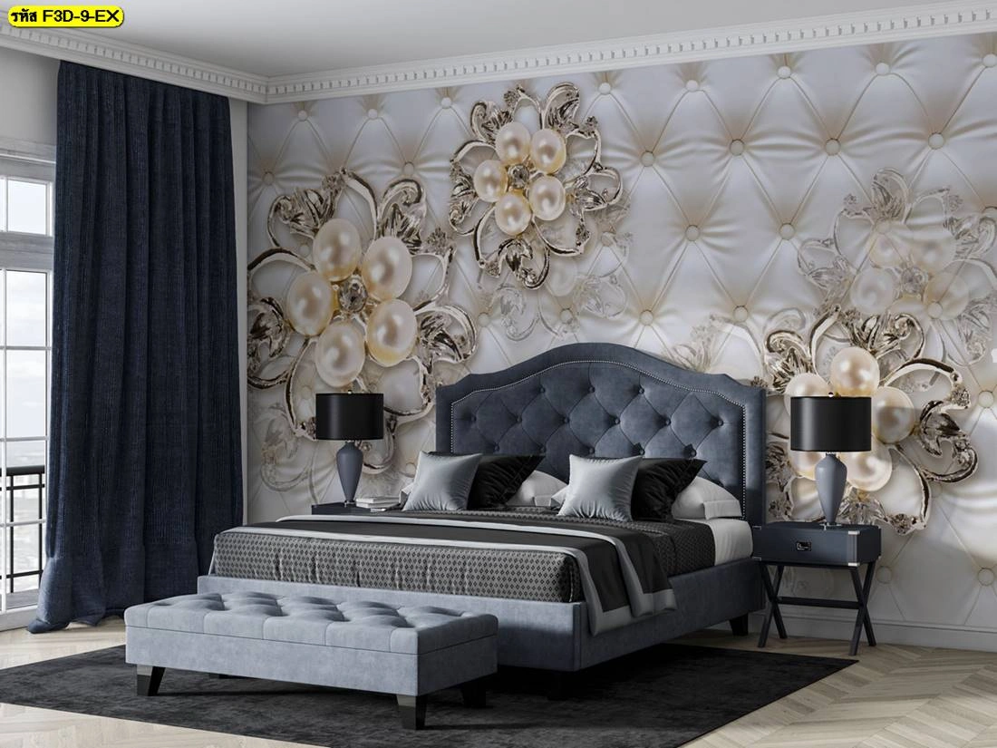 วอลเปเปอร์ดอกไม้มุกสุดหรู แต่งเติมบรรยากาศนุ่มนวลห้องนอนหรือห้องพักในโรงแรม ผลิตด้วยวัสดุเกรดพรีเมียม เหมาะกับกลุ่มธุรกิจบริการทุกประเภท