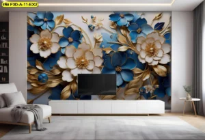 วอลเปเปอร์ภาพดอกไม้สีทองน้ำเงิน สร้างภาพลักษณ์ทันสมัยให้ห้องพักในคาเฟ่และโรงแรม ด้วยดีไซน์โมเดิร์นเกินใคร