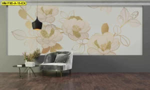 วอลเปเปอร์ลายดอกไม้เส้นสีทองและใบไม้ดีไซน์ร่วมสมัย เหมาะสำหรับตกแต่งผนังห้องนั่งเล่นหรือห้องทำงาน เน้นความอบอุ่น กลมกลืนกับเฟอร์นิเจอร์โมเดิร์น และช่วยเสริมมุมถ่ายภาพสุดเก๋