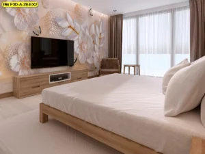 วอลเปเปอร์ภาพดอกไม้มุกผสมผสานทรงกลม เสริมความทันสมัยให้ห้องนอนหรือคอนโดยุคใหม่ ด้วยสีสันเรียบเท่และลวดลายศิลปะโดดเด่นที่เน้นความหรูหรา