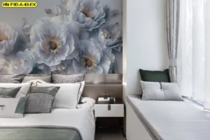 วอลเปเปอร์ธีมดอกไม้โทนฟ้าน้ำเงิน เน้นตกแต่งห้องพักโรงแรมสไตล์โมเดิร์น สร้างความโดดเด่นแบบร่วมสมัยในพื้นที่พักผ่อน