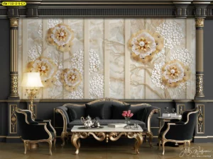วอลเปเปอร์ภาพดอกไม้มุกสไตล์คลาสสิก แต่งเติมความหรูหราและความอ่อนโยนให้ห้องรับแขกหรือโถงสำนักงานโดดเด่นเหนือระดับด้วยดีไซน์เฉพาะตัว