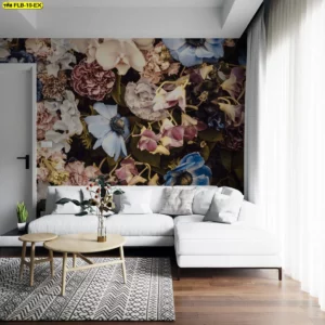 ภาพติดผนังลายดอกไม้ โทนสีกลางผสมฟ้าและชมพู ช่วยสร้างบรรยากาศสงบมีเสน่ห์แบบศิลปะโมเดิร์น เหมาะสำหรับห้องนั่งเล่นและห้องคอนโดที่ต้องการความโดดเด่น