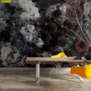 ตกแต่งมุมทำงานให้มีสไตล์ด้วยวอลเปเปอร์ลายดอกไม้วินเทจแบบพุ่มหนาที่เน้นรายละเอียดความคมชัดของกลีบดอกไม้และใบไม้