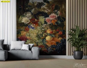 ศิลปะบนผนังขนาดใหญ่ลายผลไม้และดอกไม้สไตล์ Still Life ยุคเรเนซองส์ช่วยเปลี่ยนมุมพักผ่อนธรรมดาให้กลายเป็นงานศิลปะระดับมาสเตอร์พีซ