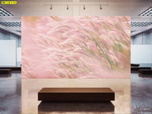 วอลเปเปอร์ภาพถ่ายทุ่งหญ้าสีชมพูพาสเทลพลิ้วไหวตามสายลม ให้ความรู้สึกอบอุ่นและกว้างขวาง เหมาะสำหรับตกแต่งโถงทางเดินหรือห้องโถงใหญ่