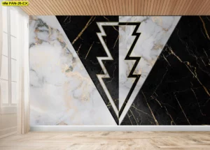 วอลเปเปอร์กรุผนังลายหินอ่อนสีดำตัดขาวดีไซน์สายฟ้าฟาดเส้นทองสุดเท่สำหรับตกแต่งคอนโดสไตล์ลอฟท์หรือโมเดิร์น