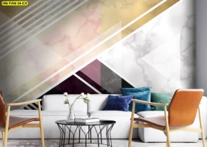 ภาพติดผนังลายหินอ่อนกราฟิกผสมสีพาสเทลและเส้นสีทองสำหรับตกแต่งห้องนั่งเล่นให้ดูสว่างและกว้างขวางมากขึ้น