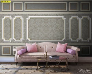 วอลเปเปอร์กรุผนังสไตล์คลาสสิกกรอบหรูแบบยุโรป เหมาะกับห้องนั่งเล่นและพื้นที่ต้อนรับลูกค้า