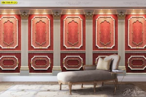 วอลเปเปอร์ลายปูนปั้นคลาสสิกสีแดงหรู สำหรับงานตกแต่งโรงแรม รีสอร์ท และโถงรับรอง