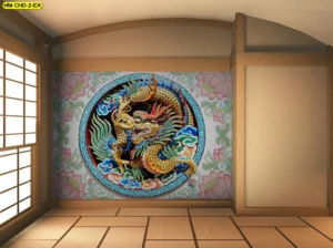 วอลเปเปอร์ลายมังกรทองลายนูน 3D ตกแต่งในห้องสไตล์ญี่ปุ่นเสริมฮวงจุ้ยให้บ้านมีความเป็นสิริมงคลและสวยงามหรูหรา