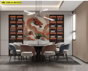 ภาพสั่งพิมพ์มังกรศิลปะแนวโมเดิร์นลักชูรี่ตกแต่งผนังห้องรับประทานอาหารสุดหรูสร้างบรรยากาศการจัดเลี้ยงที่เป็นสิริมงคล